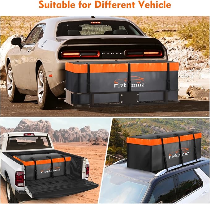 20 Cubic Hitch Mount Cargo Carrier Bag Waterproof Soft Car Tray | Luggage Bag (59" 24" 24") with 6 Reinforced Straps + 1 Combination Lock, Fits for All Vehicles with Steel Trailer Basket - Image 8