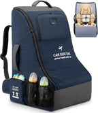 RAINSMORE Padded Car Seat Travel Bag for Airplane Car Seat Backpack, Blue | Fits Infant Carrier & Boosters, Heavy-Duty Car Seat Cover for Air Travel Gate Check Carrier Bags for Airport with Side Pocket by RAINSMORE