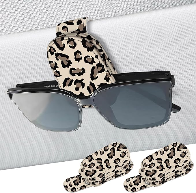 2 Pack Sunglass Holder for Car Visor, Universal Magnetic Car Sunglass Holder for Different Size Eyeglasses, Car Visor Accessories (Leopard-Yellow) by Unknown