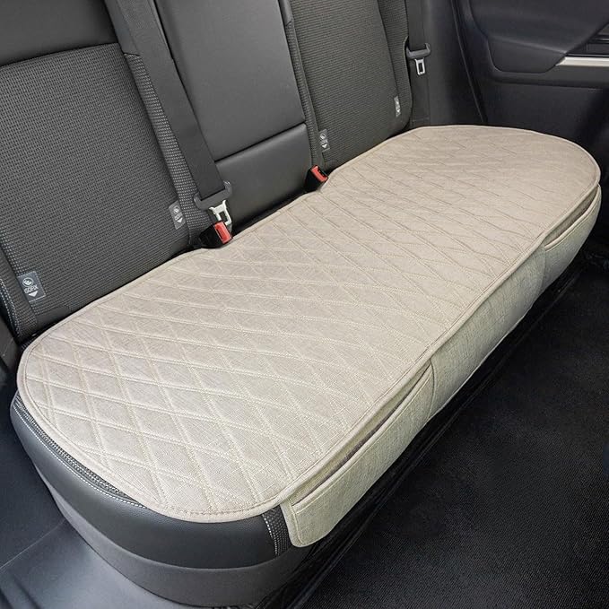 Leader Accessories Faux Linen Rear Bench Seat Cover, Size S, Beige | Breathable Back Seat Protector With Non-Slip Bottom, Diamond Stitched Bench Seat Cushion for Vehicles Cars Van SUV Truck by LeaderAccessories