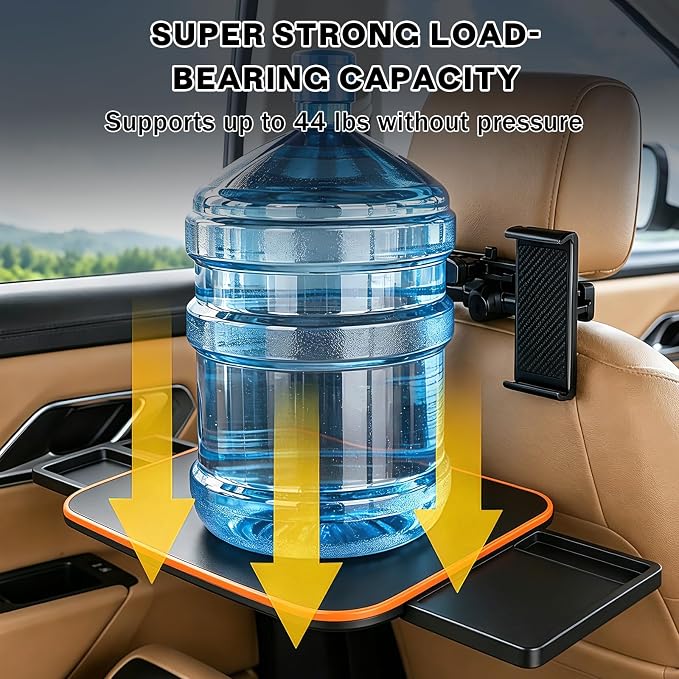 Large Car Tray Table for Back Seat with Adjustable Height | Foldable Car Desk for Laptop , Hidden Cup Holder & Phone Holder, Heavy Duty Travel Food Tray for Eating Working Road Trips - Image 6