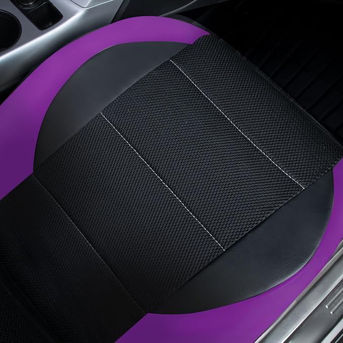 CAR PASS Leather Seat Covers, Breathable Universal Car Seat Cover Full Set for Cute Women Girly,Super 5mm Composite Sponge Inside,Airbag Compatible fits Most Auto,SUVs,Trucks,Vans(Black&Purple) - Image 9