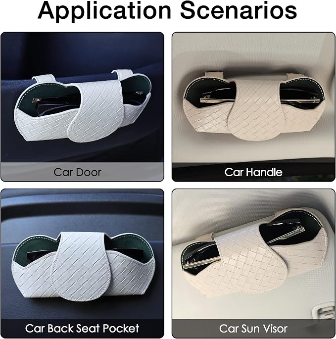 KINIVA Sunglasses Holder for Car Visor Leather Glasses Case with Clips for Car Visor Automotive Interior Visor Accessories Apply to All Car Models (09 Beige) - Image 5