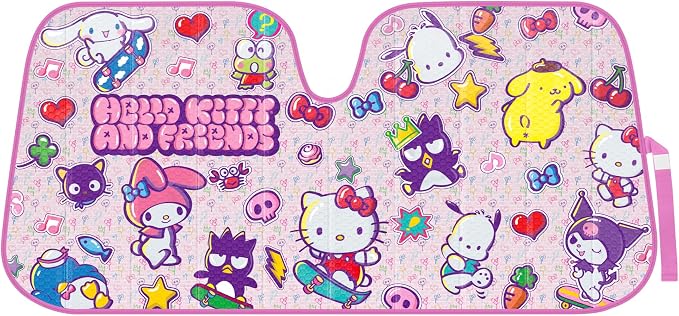 Carbella Hello Kitty and Friends Car Windshield Sun Shade, Official Sanrio Accordion Style Sunshade for Car Window, Cute Car Sun Shade Windshield, Hello Kitty Car Accessories for Women (HK & Friends) by Carbella
