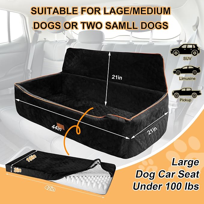 Dog Car Seat for Large Dogs Under 100LBS,Pet Booster Back Seat Removable Washable Pet Travel Safety with Safety Tethers & Storage Pocket (Black) - Image 2