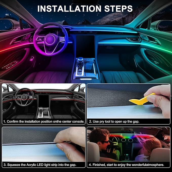 Acrylic Interior Car LED Strip Light with Wireless APP, RGB Dreamcolor 5 in 1 Ambient Lighting Kits, 16 Million Colors Sound Active Function Car Neon Lights, Sync to Music (dreamcolor 5 in 1) - Image 6