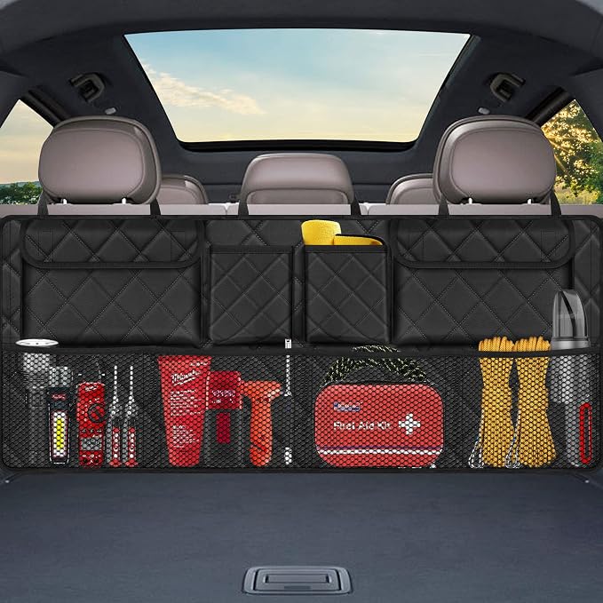 Femuar Car Trunk Organizer, Large Capacity Backseat Trunk Organizer (42"*18"), Collapsible Car Storage Bag with 8 Pockets, SUV/MPV/Truck - Black - Image 7