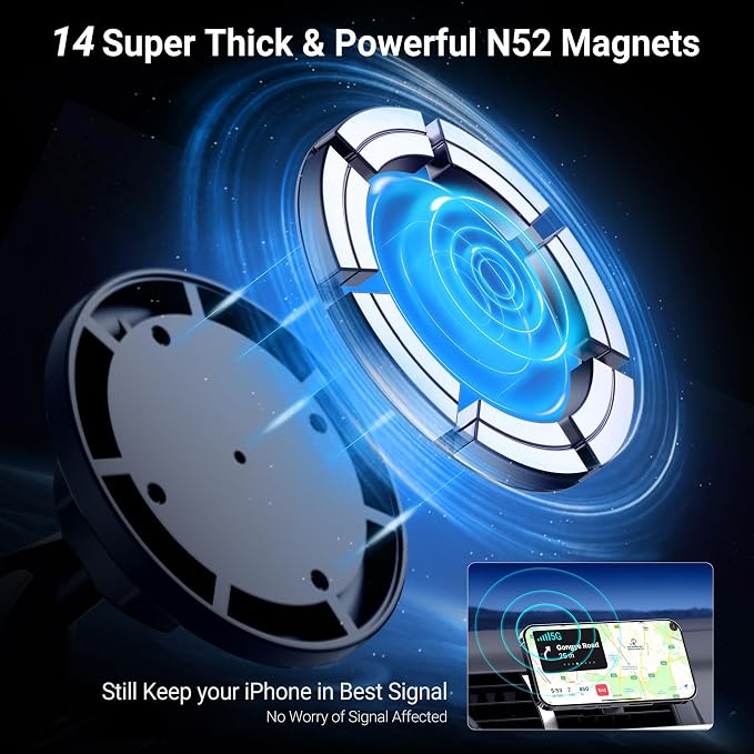 PROfezzion Car Windshield Magnetic Phone Mount Holder for MagSafe iPhones | Telescopic Arm, on Car Windshield Dash or Vent, Length & Angle Adjustment, for iPhone 17 16 15 14 13 Pro Max & All Phones - Image 2