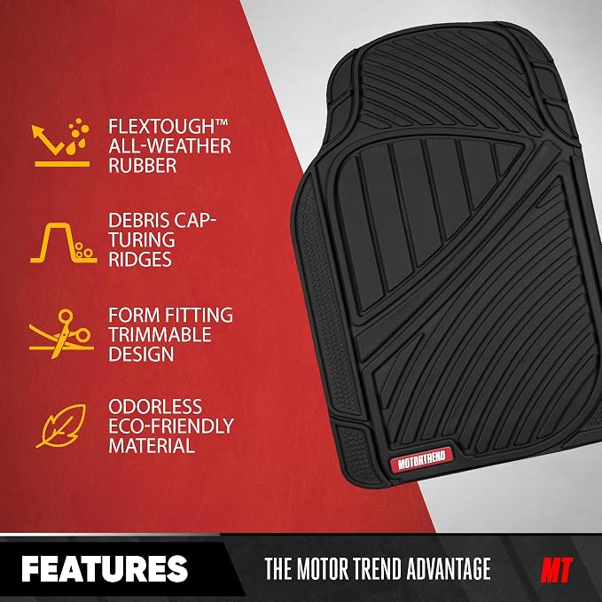 Motor Trend FlexTough Performance All Weather Rubber Car Mats with Cargo Liner - Full Set Front & Rear Floor Mats for Cars Truck SUV, Automotive Floor Mats (Black) - Image 4