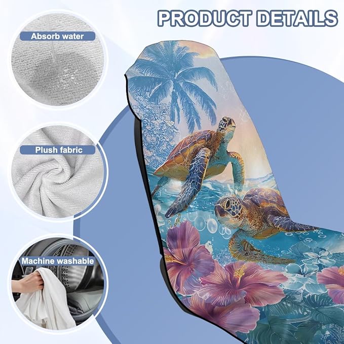 Sea Turtle Flower Car Towel Seat Cover 1 Piece Breathable Car Seat Cover Protector with Storage Bag for Cars, Trucks, Sedans, Vans, SUVs - Image 6