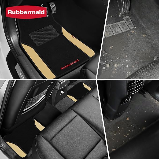 Rubbermaid Car Mats, Carpeted Floor Car Mat with Faux Leather & Built-in Heel Pad, Two-Tone Car Rug Floor Mats, Stylish Carpeted Floor Mats for Cars, Trucks & SUVs Beige Color - Image 4