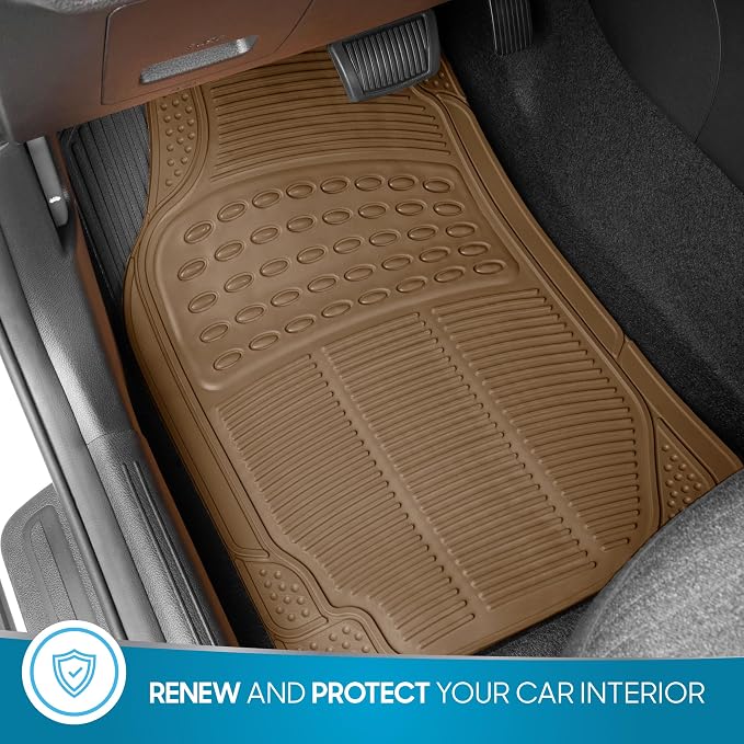 BDK ProLiner Car Floor Mats for Cars Trucks SUV, 3-Piece All-Weather Heavy Duty Rubber Liners with Universal Trimmable Fit, Durable Waterproof Vehicle Auto Floor Mats with Capture Ridges Biege - Image 2