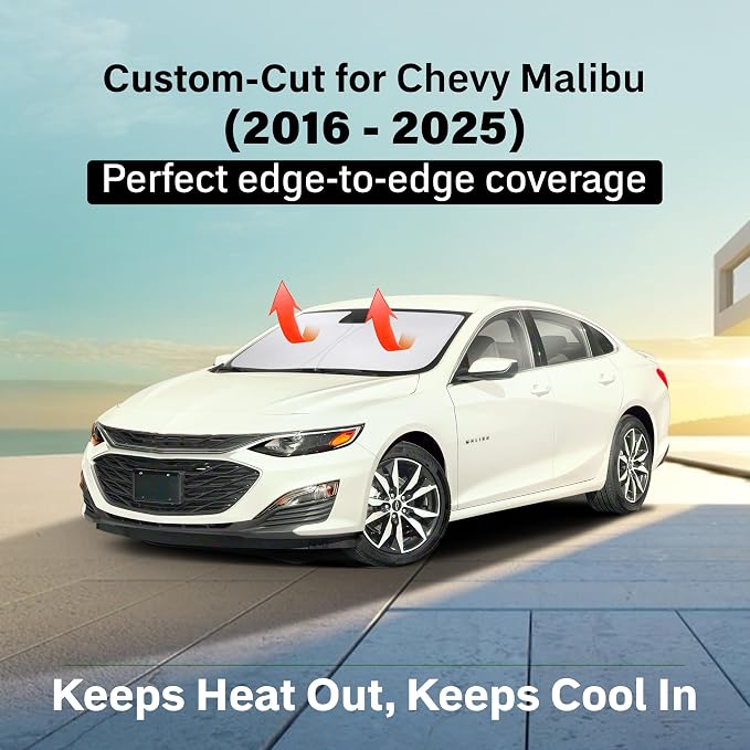 EcoNour Windshield Sunshade for Chevrolet Malibu 2016-2022 2023 2024 2025 | Sun Visor for Front Windshield & Window Sun Shade Cover, UV Heat Blocker & Protector, Car Accessories - Image 2
