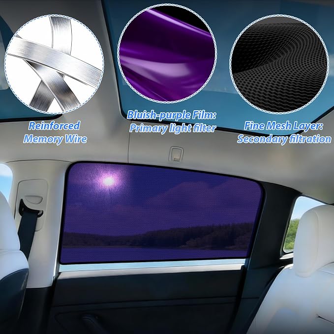 ZATOOTO Tesla Model Y Rear Car Window Shades 2020-2026, Static Cling | Bluish-Purple Car Sun Shade, Heat Reduction, Enhanced Sun Filtering, Specific for Frameless Doors, For Baby - Image 6