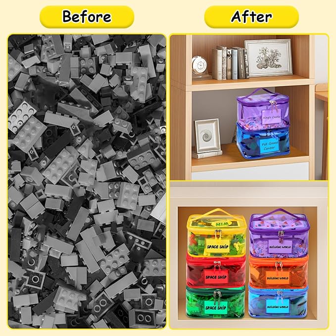 Tesuko 6 Pack Clear Toy Storage Bag with Name Tag& Manual Pocket, Waterproof Transparent PVC Toy Organizer Case for Lego Bricks, Board Games, Building Blocks, Puzzles (Large Capacity, Full Colourful) - Image 6