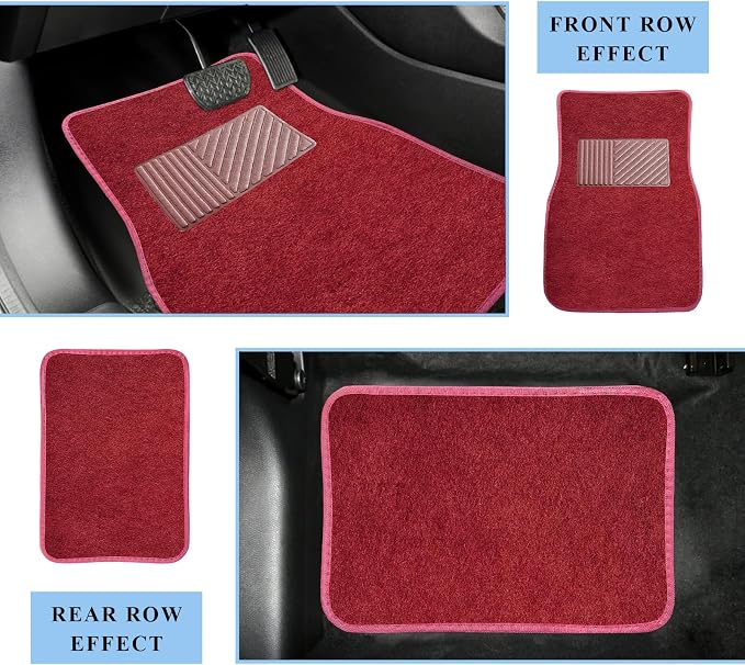 4PCS Car Floor Mats, Waterproof Non-Slip Car Floor Liners with Safety Heel Pad, All-Weather Wear-Resistant Mats Heavy Duty Universal Carpets for Truck SUV Van Sedan (Wine Red) - Image 5