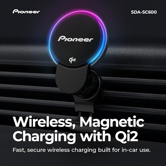 Pioneer Qi2 MagSafe Wireless Car Charger and Phone Mount | MagSafe Compatible, Air Vent Mount, Cooling Fan, RGB Illumination, Includes Metal Ring - Image 2