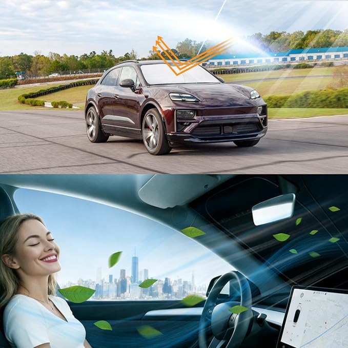 Windshield Sun Shade for 2014-2026 Porsche | Foldable, Full covered for windshield, Block UV Rays, Heat Reduction, Easy to install, Keeps Car Cooler - Image 6