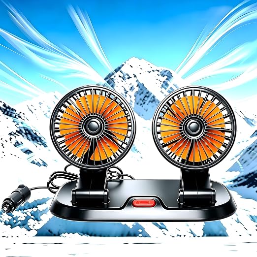 24V Dual-Head Car Fan, Heavy Duty 360° Rotatable Dashboard Fan with 2 Speeds, Powerful Cooling Fan for Truck Bus Semi RV Agricultural Vehicle by Sufcnire