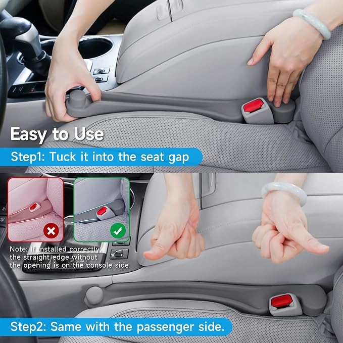 Givifive Car Seat Gap Filler 2Pack 3IN1 Organizer with Storage Slot & Hook | Soft Foam Seat Side Gap Filler Universal Fit Car SUV Truck Fill Gap Between Seats & Console Plug Stop Falling (Standard Gray) - Image 9