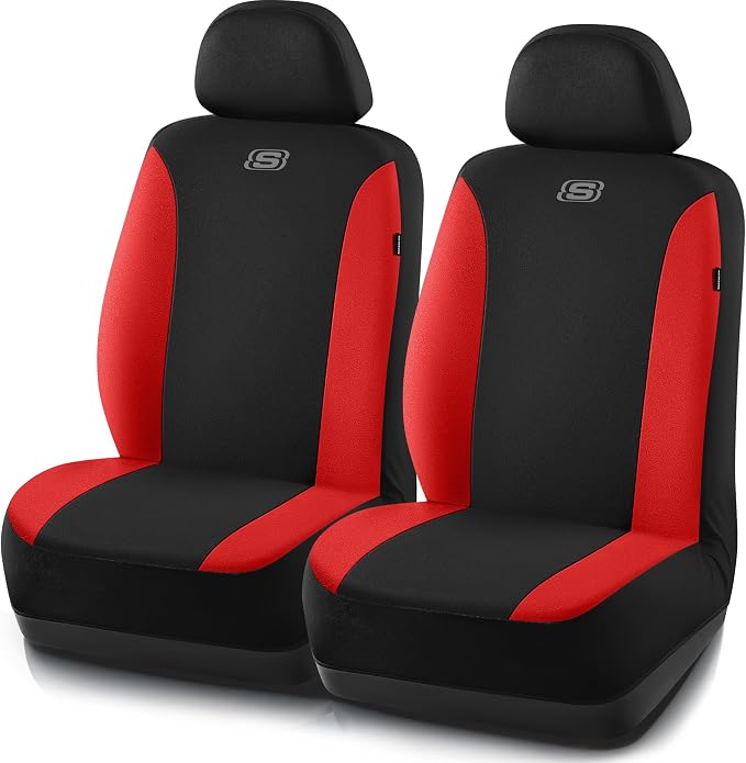 Skechers Seat Covers, Premium Breathable Polyester Seat Covers, Car Seat Covers Front Seats Airbag Compatible, Automotive Comfort for Most Cars, Vans, Trucks, SUVs (Two Front,Red) by Unknown