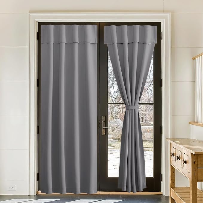 NICETOWN Grey Door Blackout Curtains 72 Inches Long for Kitchen | Portable Self Adhesive Window Cover for Nursery Privacy French Front Door for Doorway Patio Living Room, 1 Panel, W36 x L72 by NICETOWN