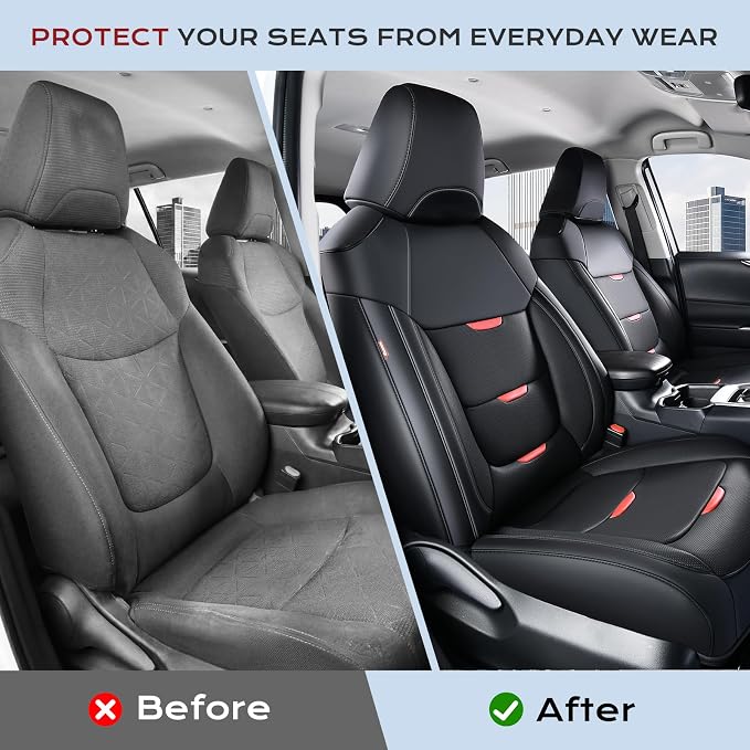 Coverado RAV4 Seat Covers Custom Fit for RAV4 2019-2025, Leather, Full Set | Car Seat Covers for Toyota RAV4 2019-2025(Gas) LE,XLE,XLE Premium,Limited, Easy Install & Waterproof & Airbag Compatible - Image 5