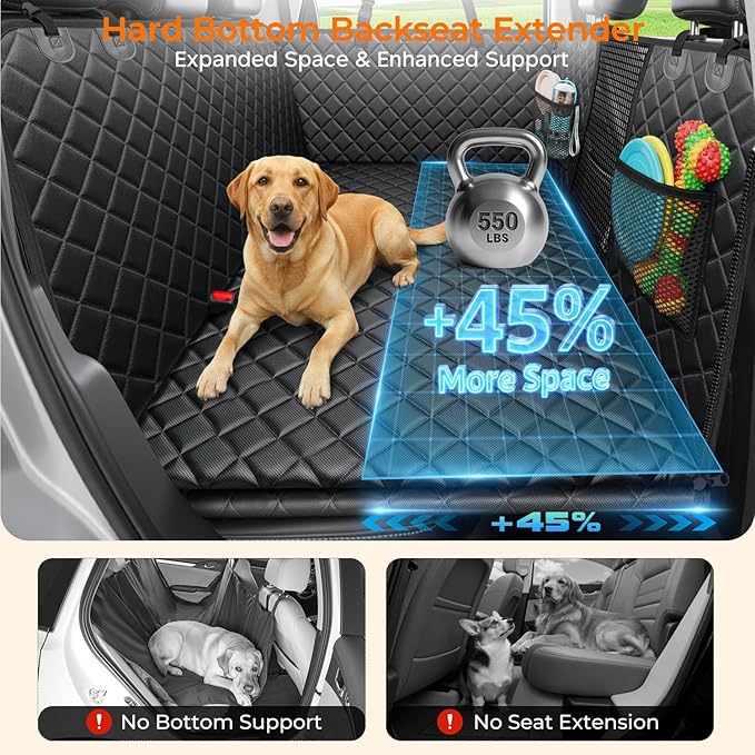 URPOWER Dog Back Seat Extender for Full-Size Crew Cab Trucks, Hard Bottom | Supports 550 lbs, Stable 3-Panel Hard Bottom, Added High-Density Foam for Comfort, Waterproof 900D Oxford, 45% More Space - Image 2