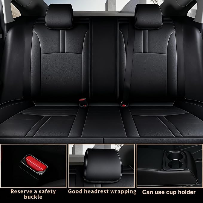 Custom Fit Seat Covers for Honda Civic Sedan EX-L,EX-T 2016-2021 Premium Comfort Faux Leather Car Seat Covers Black - Image 2