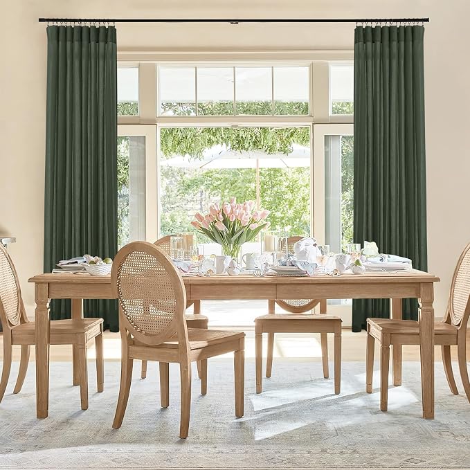 RYB HOME Linen Sheer Curtains 2 Panels for Living Room, Semi Transparent Privacy Drapes with Rod Pocket Farmhouse Style Window Treatments for Bedroom, Hunter Green, 52" W x 95" L - Image 8