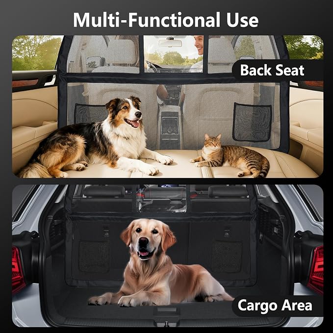 50" Pet Dog Car Barrier with Removable Visual Window, Pet Barrier for Car Escape-Proof, Back Seat Divider & Cargo Area Gate, Durable Dog Net for Car, Ideal for Trucks, SUV & Mid-Sized Vehicle - Image 5