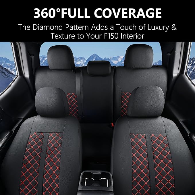 Truckiipa Toyota Tacoma Seat Covers Full Set, Waterproof Leather Seat Covers Fit for 4th Gen 2024-2026 Toyota Tacoma Double Crew Cab SR SR5 Limited TRD Sport/Off Road, Full Set, Black&Red - Image 7
