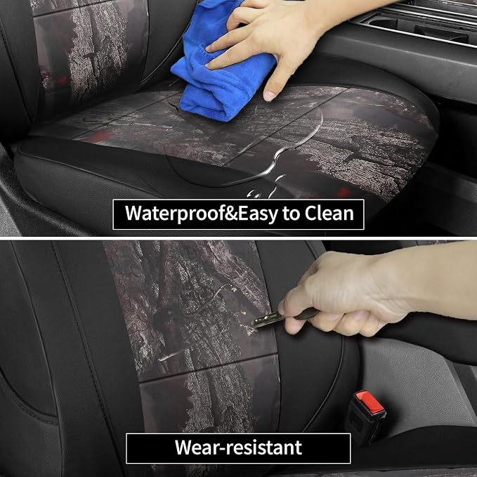 EKR F150 Seat Covers Custom Fit for (SuperCab/Extended Cab) 2015 2016 2017 2018 2019 2020 Ford F-150 Raptor,(2 Door,2nd Row/NO Armrest) Full Set-Faux Leather(Black/Woodland Camo) - Image 4