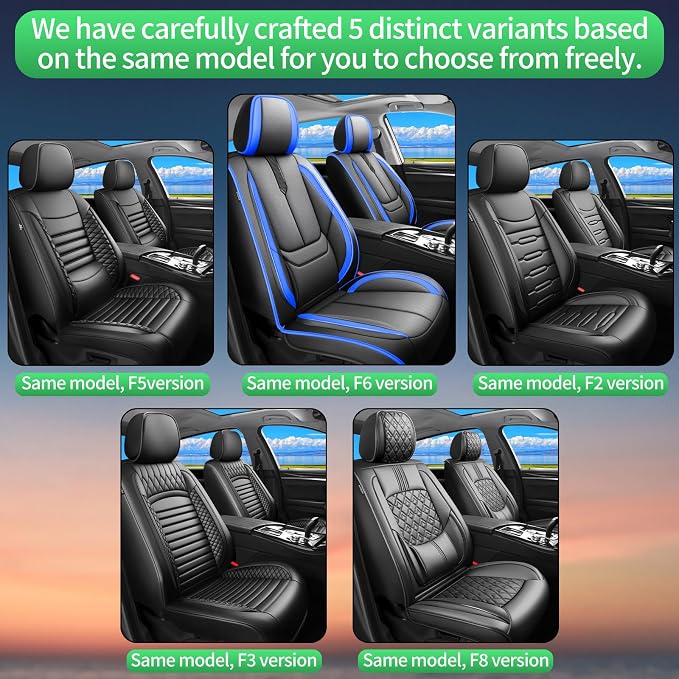 Fit Frontier Car Seat Covers for Nissan Frontier 2009-2025 2026 -Upgraded Premium Waterproof & Breathable Leather,Airbag Compatible,All-Weather Seat Cushion Protector,2 Front/Black-Blue - Image 9
