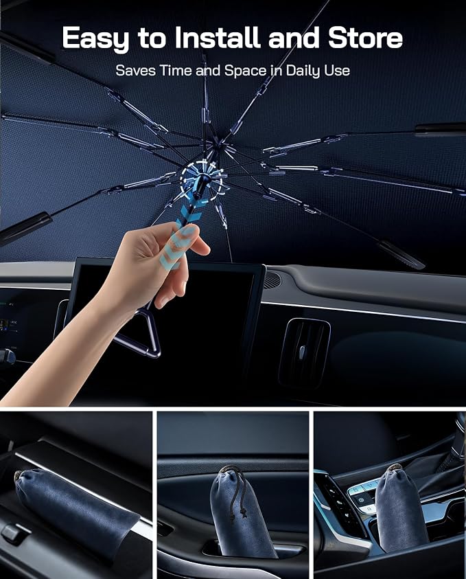 Pigenius Windshield Sun Shade Umbrella for Mercedes-Benz GLE SUV 2020-2026. Foldable Umbrella Sunshade with Silver Heat Shield to Keep Cool UDS - Image 5