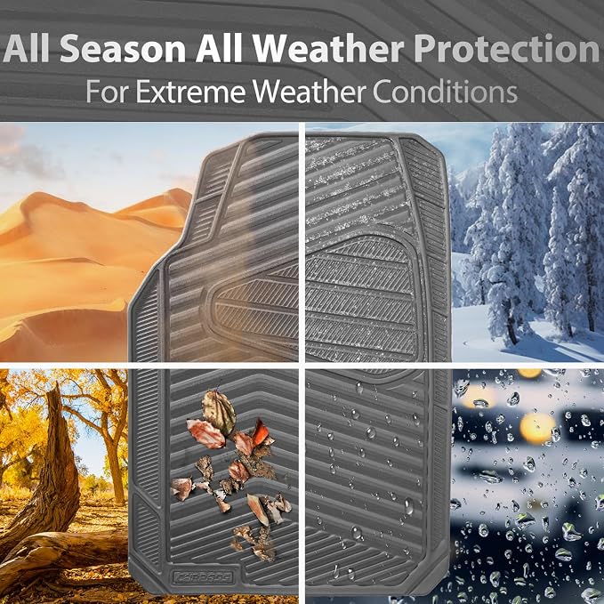 CAR PASS Rubber Car Mats, Waterproof Car Floor Mats All Weather,Car Mat Full Set 3 Piece, Grey Automotive Floor Mat Trim to Fit for Cars Sedan SUVs Trucks, Anti-Slip Easy Clean, All Gray - Image 4