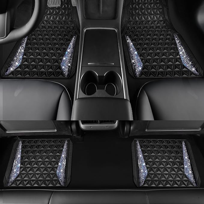 CAR PASS Dazzle Colour Change Car Mats Diamond Floor Mats Full Set Anti-Slip 3D Rhombus Waterproof Universal Trim Fit Liner Glitter Crystal Sparkly Shining Rhinestone Girl Women SUV Sedan Van Colorful - Image 5