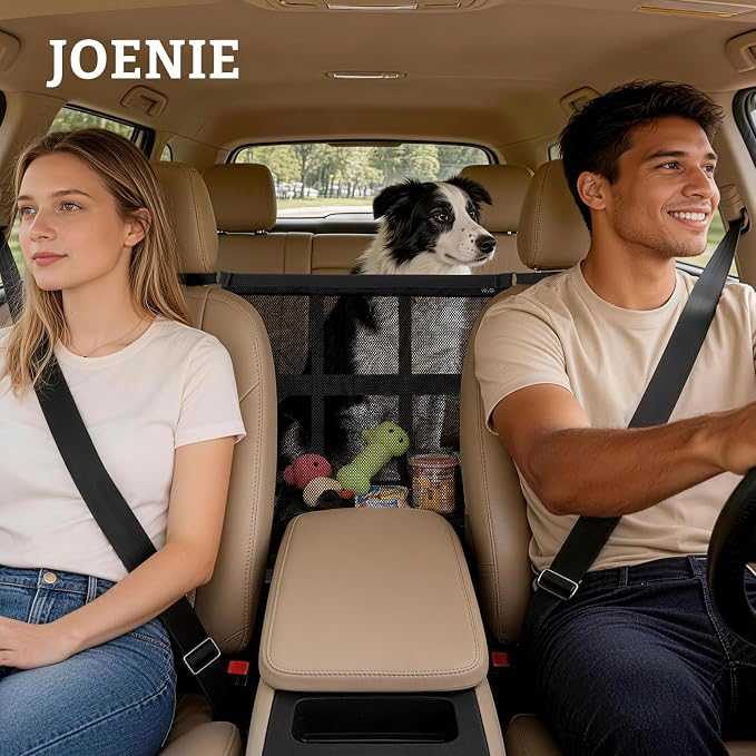 JOENIE Upgraded Dog Car Barrier, Tool-Free Easy Install, Adjustable 22x25 Inch Universal Fit for SUV Sedan Truck, Double-Layer Mesh with Zip Pockets, Sturdy & Breathable - Image 8