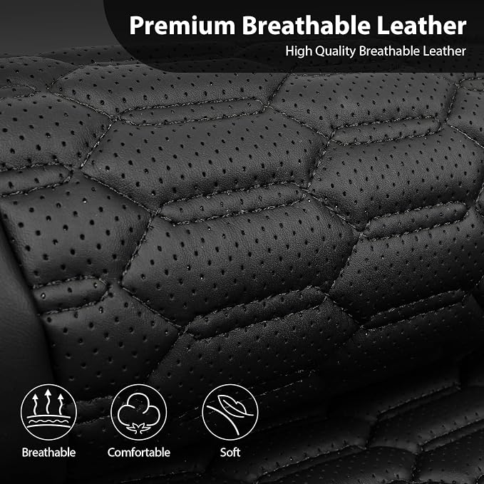 CAR PASS 3D Foam PU Leather Car Seat Covers Full Set,Luxury Breathable Faux Leather Seat Covers for Car,Anti Slip Universal Fit for SUVs Vans Sedan Truck Automotive,Armrest Airbag Compatible All Black - Image 7