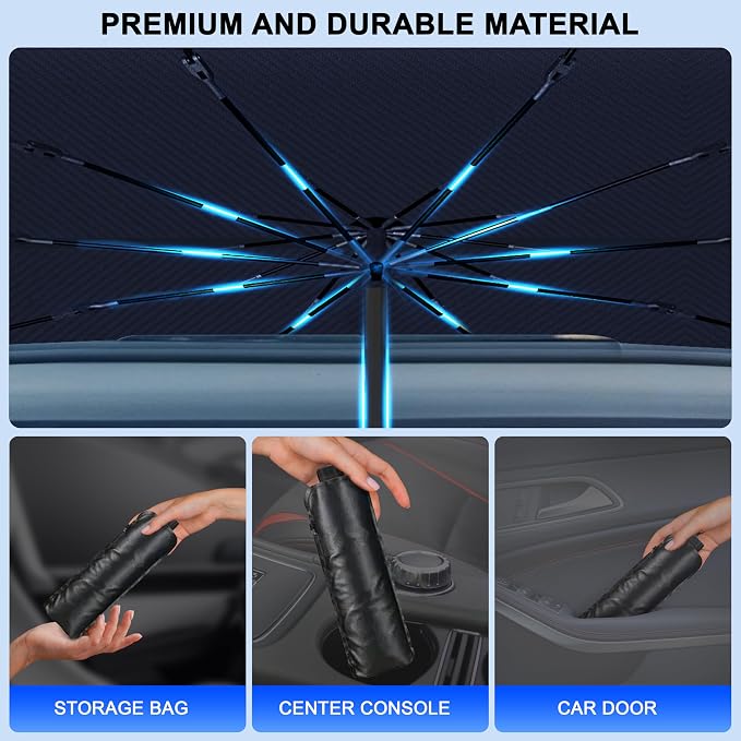 EcoNour Car Umbrella Windshield Sun Shade, Universal Fit Foldable Car & Truck Sun Shade | Double Layer Windshield Cover for SUV, Sedan & Truck | Sun Shade Cover for Front Baby Window Shades - 57"x30" - Image 6
