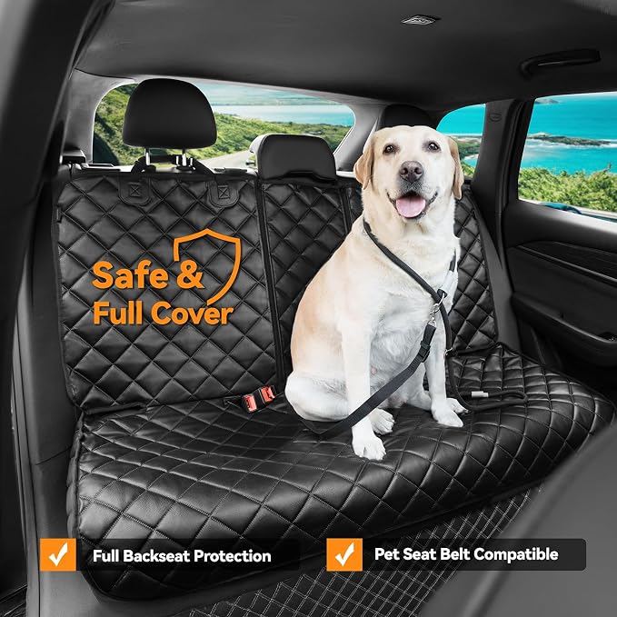Dog Car Seat Cover for Back Seat,Leather Back Seat Cover,Stnd | Black,PU,Waterproof,Nonslip,Anti-Scratch,Rear Dog Seat Covers Fit Middle Armrest for Most Vehicles,SUVs,Sedans - Image 4