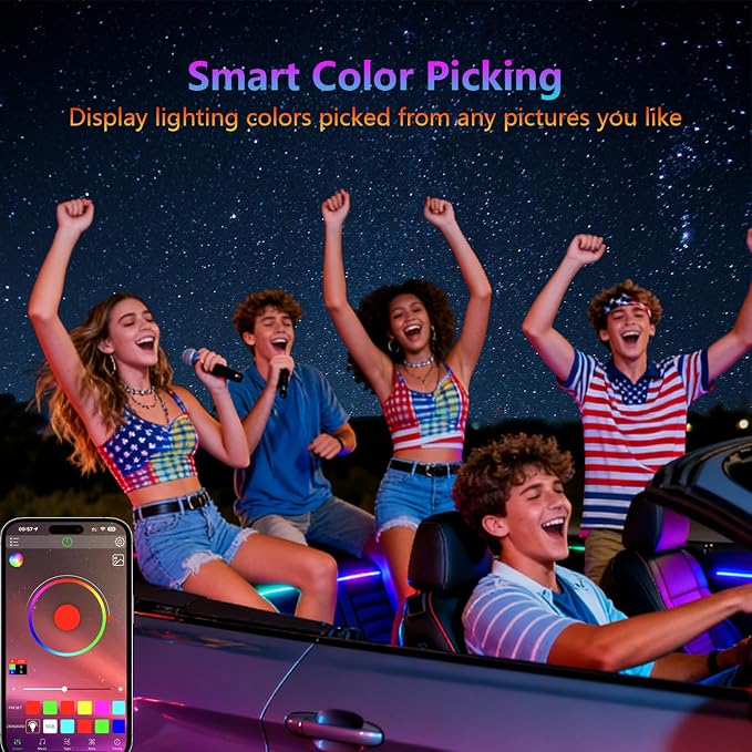Footwell Lighting for car, Car Interior LED Lights,Lights for Inside car,APP Controlled RGB Light Strip with Music Sync Mode, 72 LEDs 16 Million Colors for Cars, Trucks, SUV via 12V Lighter - Image 6