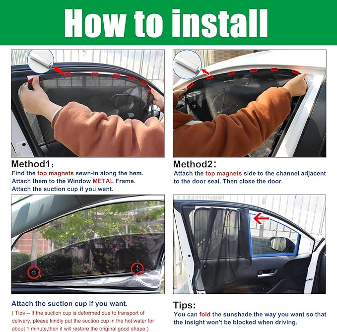 Ovege Car Window Shade 2pcs -Car Side Window Sun Shade Baby UV Protection Privacy Suction Magnetic (Back Seat 2pcs), Semi-Transparent - Image 6