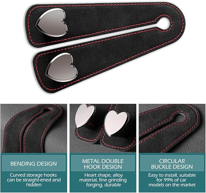 2 PCS Car Purse Hook, Cute Headrest Hooks, Seat Back Storage Holder, for Umbrellas Wallets Support, Multifunctiona Car Accessories (Black) - Image 3