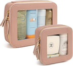 KOTORA Sunscreen Bag Clear Makeup Set,Portable Travel Toiletry Pouch Beach Vacation Essentials for Women, Vegan Leather Cosmetic Pouch Car Essentials Pink Car Accessories for Girls (Nude Pink) T - Image 2