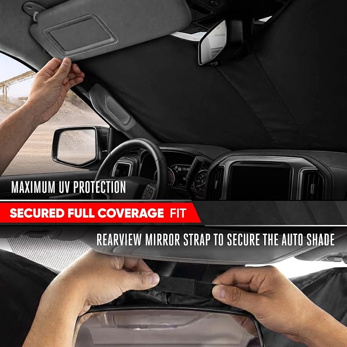 Motor Trend Custom Fit GMC Sierra & Chevy Silverado Windshield Sun Shade - Fits All (2014-2018) Trims - Car Windshield Sunshade Sierra & Silverado Accessories - Automotive Interior Protection - Image 4