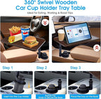 Car Desk for Laptop, 360° Swivel, Height Adjustable Wood-Grain Tray | Tool-free install, fits 2.8"-3.9" cup holders. Scratch-resistant wood-grain finish. For laptop work, dining, or passenger use - Image 5