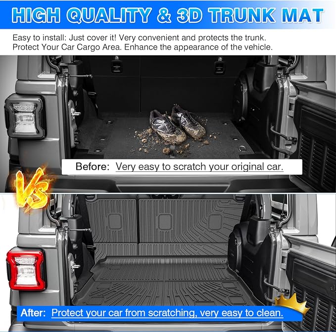 CARTIST Trunk Mat for Jeep Wrangler JL 2018-2026 Unlimited 4-Door, with Subwoofer (Not fit JK/4XE/2-Door), All Weather Cargo Liner with Backrest Mat for Wrangler JL Accessories, Rubber Car Mats - Image 6