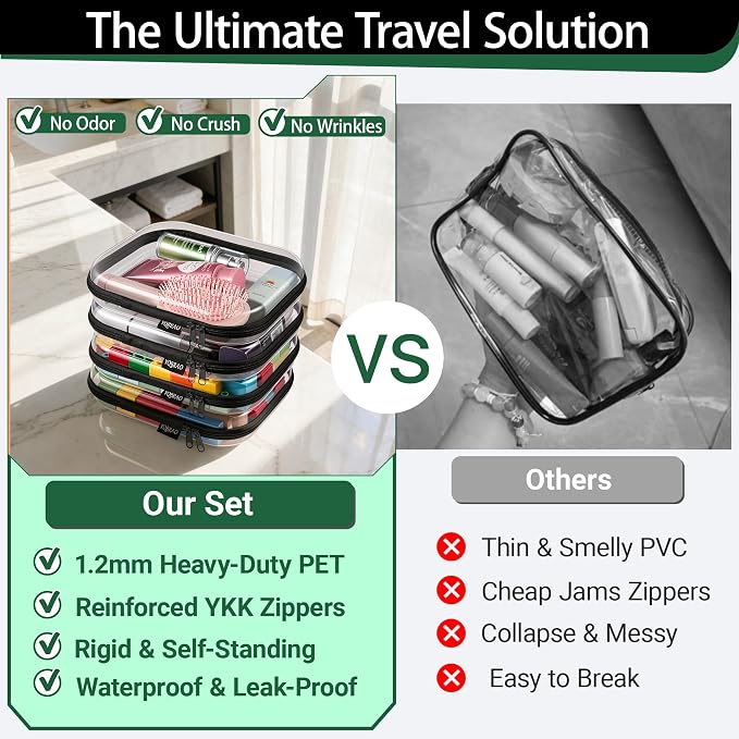 YQBRAO Clear Hard Shell Organizer Set, 2-Pack, Black | Two medium rigid PET organizers for travel, electronics, office supplies and everyday storage - Image 2