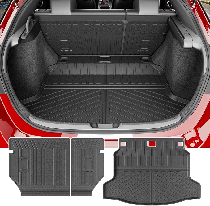 powoq Cargo Mat & Backrest Mat Compatible with 22-26 Honda Civic Hatchback | Cargo Liner & Back Seat Protector TPE All Weather Replacement for 2022-2026 Honda Civic Accessories (Trunk Mat+Backrest Mats) by powoq